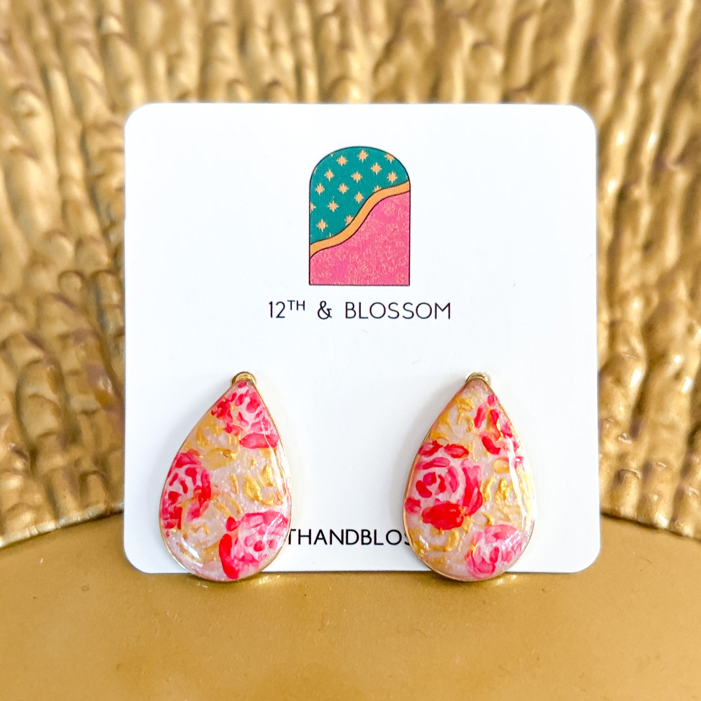 La Salette Teardrop Stud Earrings (Hand Painted)