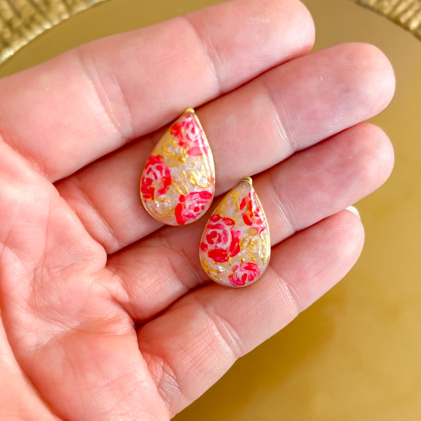 La Salette Teardrop Stud Earrings (Hand Painted)