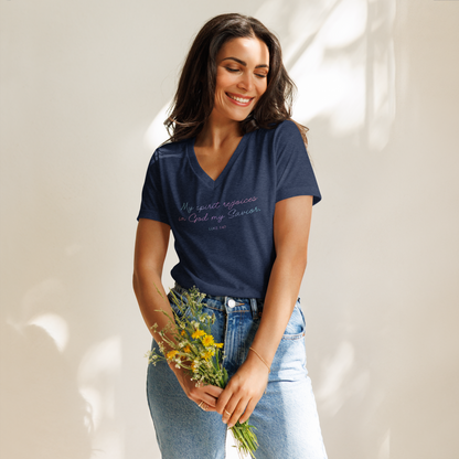 "My spirit rejoices" Women's V-neck Tee
