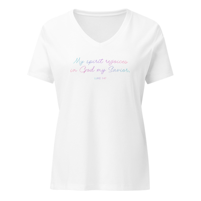 "My spirit rejoices" Women's V-neck Tee